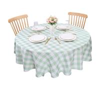 Kesfey Light Green Gingham Round Tablecloths Polyester 60 Inch Checkered Table Cloth Round Tablecloth Spillproof and Wrinkle Free for Outdoor and Indoor Use Plaid Table Cloths Wipe Clean