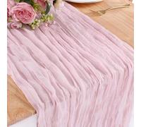 Kesfey Pink Cheesecloth Table Runner 35"x157", 13FT Long Gauze Table Runner Boho for Wedding, Festive Decorations and Large Parties(90x400cm)