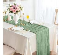 Kesfey Sage Green Cheesecloth Table Runner 35"x157", 13FT Long Gauze Table Runner Boho for Wedding, Festive Decorations and Large Parties(90x400cm)