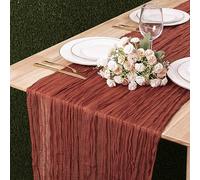 Kesfey Terracotta Cheesecloth Table Runner 35x157 inches, Fabric Boho Table Runner 13FT Long for Wedding Bridal Baby Shower Birthday Festive Decorations