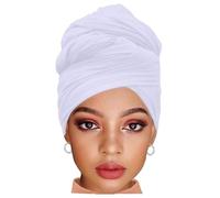 Kesfey White Head Wrap Scarf Headwraps for Black Women African Jersey Hijab Turbans Long Hair Scarf Breathable Lightweight Large Headband Soft Hair Wrap for Women UK