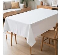 Kesfey White Polyester Tablecloths, Rectangle Fabric Waterproof and Washable Table Cover for Banquet,Party,Camping（70x120 Inch）