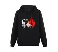 KESIHANXIANGUO Stiff Little Fingers SLF Flame Text Logo Unisex Hooded Printed Pullover Hoodies Mens Black Sweatshirts L