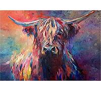 KESIMO AJleil Jigsaw Puzzle 1000 Pieces Colorful Cow Nordic Highland Cow Art Painting Jigsaw Puzzle 1000 Pieces Adults Family Games For Adults Fun For Kids Decompression Toy 50x70CM