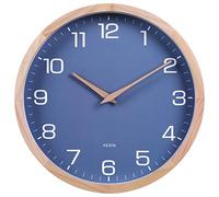 Kesin 12 Inches Wood Blue Wall Clock Silent Round Modern Wall Clocks Battery Operated with Large Numbers & HD Glass Decorative Home Kitchen Living Room Bedroom Kid's Room Office