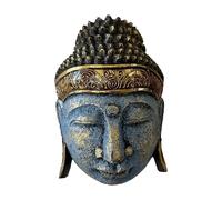 Keskin Handcrafted Buddha Wall Decor, Whitish Wooden Face Design, Home & Office Decoration, 30 cm Bluish