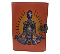 Keskin Handmade Leather Grimoire Journal - Spell Book of Shadows for Witchcraft, Wicca, Witch Diary & Notebook - Vintage Blank Journal for Spells and Ritual Notes, 18 x 12 cm (Buddha Meditation)