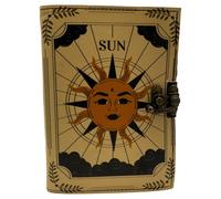 Keskin Handmade Leather Grimoire Journal - Spell Book of Shadows for Witchcraft, Wicca, Witch Diary & Notebook - Vintage Blank Journal for Spells and Ritual Notes, 18 x 12 cm (Sun)