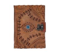 Keskin Handmade Leather Grimoire Journal - Spell Book of Shadows for Witchcraft, Wicca, Witch Diary & Notebook - Vintage Blank Journal for Spells and Ritual Notes, 18 x 12 cm (Face of Stitches)