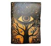 Keskin Handmade Leather Grimoire Journal - Spell Book of Shadows for Witchcraft, Wicca, Witch Diary & Notebook - Vintage Blank Journal for Spells and Ritual Notes, 17 x 12 cm (Eye)
