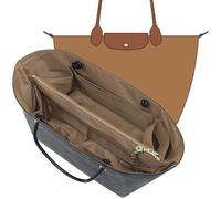 KESOIL Premium Felt Purse Organizer Insert for Longchamp Le Pliage, Zipper Long Champ Bag Organizer Insert with Cup Holder, 8 Compartments, Black-Brown, L