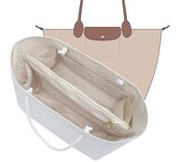 KESOIL Purse Organizer Insert for Longchamp LePliage Tote Large, Lightweight Handled Bag Shaper with Key Leash& 16 Compartments, Upgraded Elastic Cup Holder + Anti-Slip Zipper Divider(White,L)