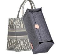 KESOIL Tote Bag Organizer Insert Compatible with Large Dior Book Tote Bag and On The Go GM,Handbag Storage Felt Insert with Zipper, 9 Pockets (Grey With Cover, XL)