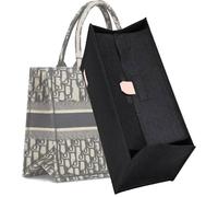 KESOIL Tote Bag Organizer Insert Compatible with Medium Dior Book Tote Bag and On The Go MM,Handbag Storage Felt Insert with Zipper, 9 Pockets (Black With Cover, L)