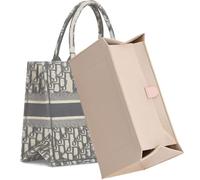 KESOIL Tote Bag Organizer Insert for Dior/LV, Felt Anti-Sag (With Cover) | fits Dior Book Tote Large, LV OnTheGo GM, 9 pockets, prevents sagging, zipper closure, felt liner, beige, L
