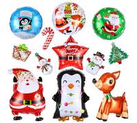 Kesote 12pcs Christmas Foil Balloons Christmas Decoration Indoor Santa Clause Xmas Trees Pattern Balloons for Party Supplies Xmas Gifts (including straws and straps)