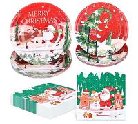 KESOTE 24 Sets Christmas Plates and Napkins Christmas Dishes Set Serve for 24 Guests Dinnerware for Christmas Party Favors