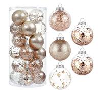 Kesote 24pcs Christmas Baubles Xmas Tree Hanging Decoration - Shatterproof Christmas Tree Ornaments Shiny Patterns 2.36' - Rose Gold