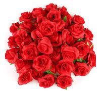 Kesote 50 pcs Artificial Silk Rose Head, Red, 1.57"