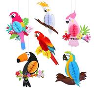 Kesote 6Pcs Tropical Birds Honeycomb Parrot, Hawaiian Summer Beach Tiki Bar Luau Party Hanging Decoration Summer Party Supplies