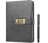 Kesote A5 Journal Diary With Lock, Leather Cover Lockable Notebook for Personal Daily Arrangement Journaling Work Record Back to School Supplies-212 Pages (Grey)