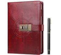 Kesote Red Diary with Lock Leather Password Notebook Lockable Notebook A5 for Personal Daily Arrangement Journaling Back to School Supplies -212 Pages