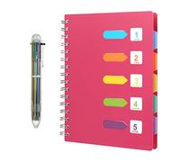 Kesote Spiral Notebook A5 with 5 Colored Tabs - 240 Pages Subject Notebook with 6-Color Pen, College Ruled Divider Journal for Students Study, Meeting Notes & Project Management (Rose Pink)