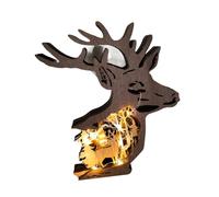 KESOTO 3D Animal Carving Wooden Animal Statue with Lights Carved Art Wood Ornament Rustic Figurines Decoration Tabletop Carved Deer