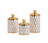 KESOTO 3X Food Storage Jars with Lid Airtight Elegant Decorative Candy Jar Kitchen Canister for Candies Loose Tea Holiday, White Trim