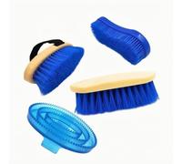 KESOTO 4 Pieces Horse Grooming Brush Set With Flexible Strap Comb And Long Handle For Removing Loose Hair And Dust Suitable For Riding Stables, Blue