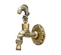 KESOTO Antique Lock Faucet Solid Brass Outdoor Garden Spigot with Dragon Relief Decorative Flange Single Cold with Push to Connect Adapter Suitable for Courtyard Utility Area, Style B