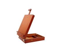 KESOTO Art Material Container Portable Sketch Box Easel Organizer with Beech Wood Body Leather Handle and Divided Interior Suitable for Travel Plein air, Reddish Brown
