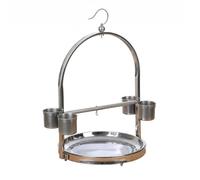 KESOTO Bird Perch Stand Stainless Stand Perch Rack Feeding Station With Balanced Base Arch Frame And Feed Cups Suitable for indoor bird feeding use, Medium