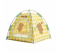 KESOTO Cat Shelter Tent Semi Enclosed Indoor Cat House Portable Oxford Cloth Pet Bed Easy Assembly Mesh Suitable for Home Corners Living Room Resting Bedrooms, L, Yellow Plaid Cat