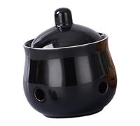 KESOTO Ceramic Garlic Storage Container Garlic Pot with Lid Kitchen Decor, Ginger Jar, Rustic Countertop Ginger Saver for Home, Black