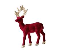 KESOTO Flocked Christmas Reindeer Figurines, Standing Deer Statues, Creative Christmas Decoration for Anniversary, Winter, Indoor, Office, style B red