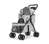 KESOTO Foldable Transport Cart Pet Carrier Trolley with Sides and Secure Enclosure to Reduce Arm Strain Suitable for Walks Visits Shopping Trips Short Travel, Gray, Gray