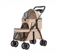 KESOTO Foldable Transport Cart Pet Carrier Trolley with Sides and Secure Enclosure to Reduce Arm Strain Suitable for Walks Visits Shopping Trips Short Travel, Khaki, Khaki