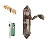 KESOTO Indoor Door Lock Mortise Lock Set Lever Handle Backplate Strike Plate Keys Mechanical Privacy Set Manganese Steel, A Type, 160/90 Lock Body, European Style Yellow Antique Bedroom Bearing Lock