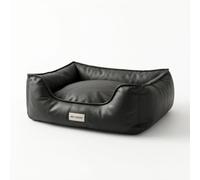 KESOTO Industrial Cushion Pet Lounger With Sturdy Frame Waterproof Cover Leather Thick PP Cotton Filling Low Step In Entry Suitable for indoor settings, Matte Black, L 80 65 20CM