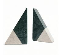 KESOTO Marble Bookend Geometric Book Stand Triangular Bookend Heavy Book Support Minimalist Bi Color Finish With Veining Angled Faces Suitable for study, Green And White
