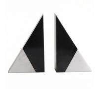 KESOTO Marble Bookend Geometric Book Stand Triangular Bookend Heavy Book Support Minimalist Bi Color Finish With Veining Angled Faces Suitable for study, Black And White