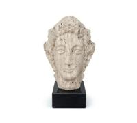 KESOTO Modern Marble Sculpture Minimalist Art Statue Decorative Ornament With Sturdy Ebony Rectangular Base Gallery Style For, 190 150 300mm, S030 Yellow Travertine + Mongolian Black Marble