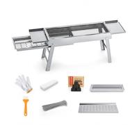 KESOTO Outdoor Barbecue Portable Grill Folding Grill With Side Prep Rack In Iron And Carbon For Camping Backyard, Silver with side shelves, 1 box of quick-light charcoal, and 4-piece accessory set