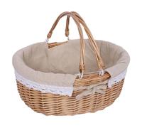 KESOTO Picnic Basket, Storage Basket with Lid, Hand-Woven Wooden Wicker Storage Basket, Handmade for Outdoor Hiking, Khaki