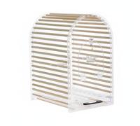 KESOTO Portable Bird Cage Acrylic Clear Enclosure With Front Feed Door Perforated Waste Tray Bamboo Handle Wooden Slat Interior suitable for trips, Large, Round Top