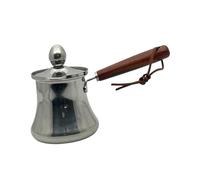 KESOTO Stainless Steel Turkish Coffee Pot, Melting Pot with Lid and Wooden Handle, Milk Warmer and for Coffee Shop, Home and, 350ML