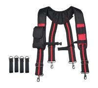 KESOTO Tool Belt with Suspenders and Attachment Loops, Attachment, Comfortable Hanging Rack, Work Belt for Carpenters, Black and Red