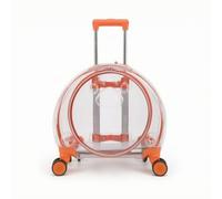 KESOTO Transparent Pet Carrier Suitcase On Wheels Hard Sided Enclosure With Pull Handle Top Carry Handle Four Smooth Wheels, Orange, 1904-2 Fully Transparent Orange