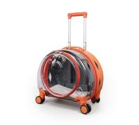 KESOTO Transparent Pet Carrier Suitcase On Wheels Hard Sided Enclosure With Pull Handle Top Carry Handle Four Smooth Wheels, Orange, 1904-2 Semi-transparent Orange